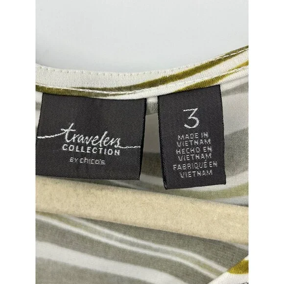 Chico's Travelers Swirl Print Stretch Blouse Top Olive Green Size 3 (16) XL - Picture 3 of 5